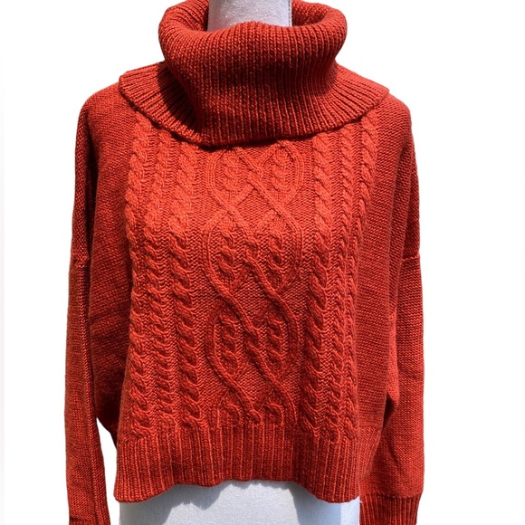 NWT BB Dakota Long Sleeve Wool Blend Cable Knit Cropped Sweater Size Large - Picture 4 of 13